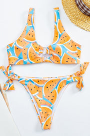 Watermelon Print Ring Hollow Bikini