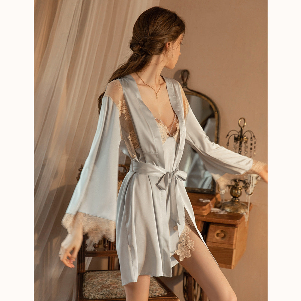 Fantasy Blue Ice Silk Luxurious Nightgown