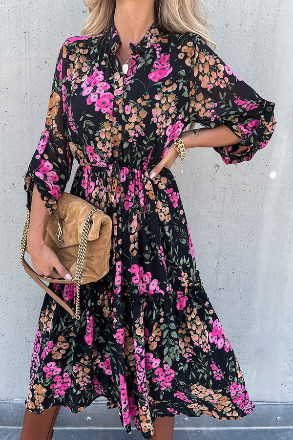 Floral Printed Tiered Midi Dress