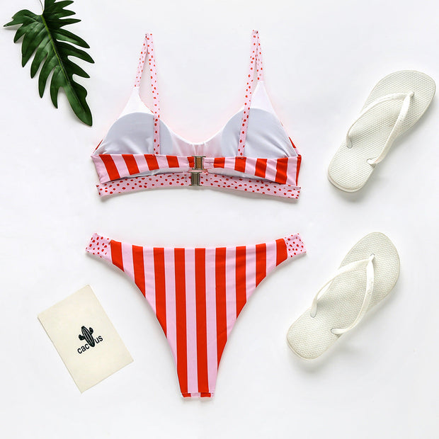 Women's New Sexy Printed Bikini Set Bandage Low Waist Swimsuit