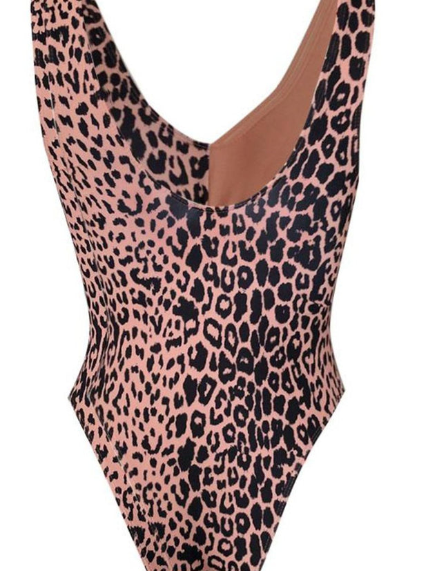 Leopard Print Color Block Cutout O Ring One-piece Swimsuit (2 Colors)