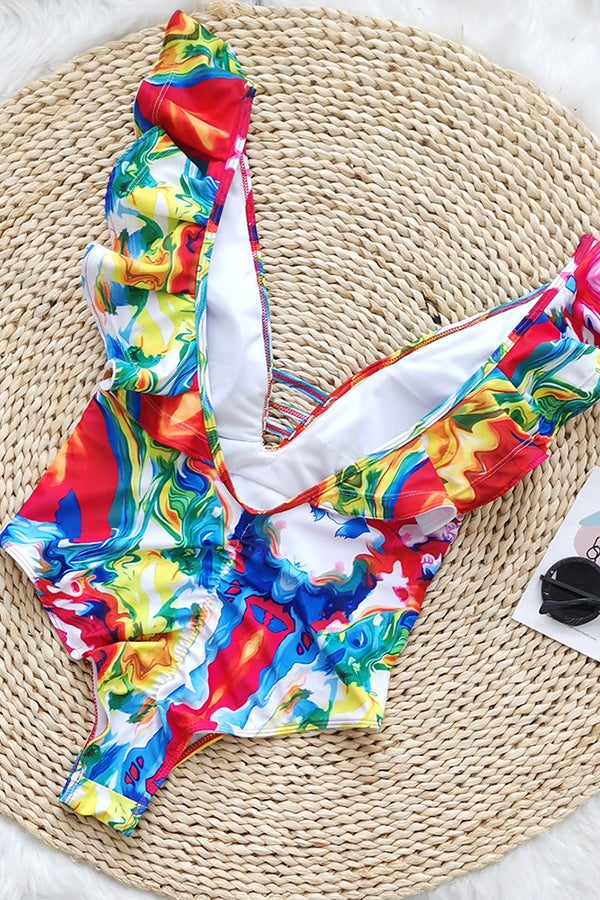 Tie-dye Halter Strap One-piece Swimsuit