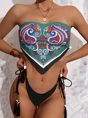 Pattern Print Tassel Design Handkerchief Bikini Set