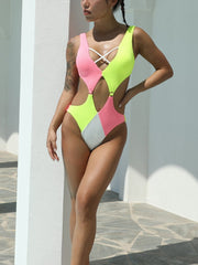 Contrast Stitched One-piece Swimsuit