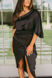 One Shoulder Satin Drape Dress