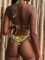 Tiger Print Sliding Triangle Two Pieces Swimsuit