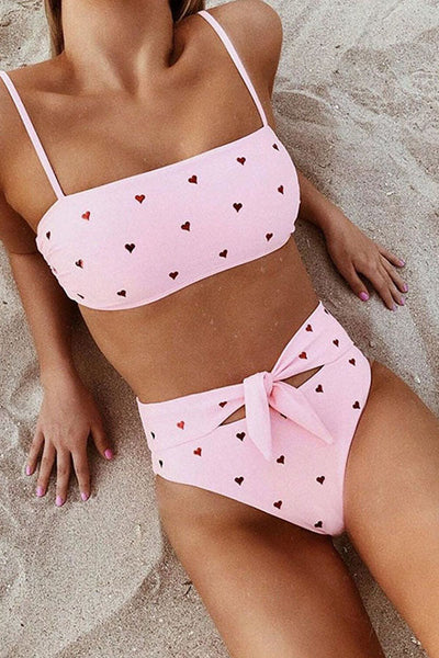 Heart-shaped Print Bandage Cutout Design Bikini Set (6 Colors)