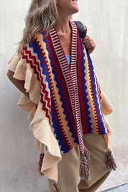 Ruffled ethnic style knitted cardigan