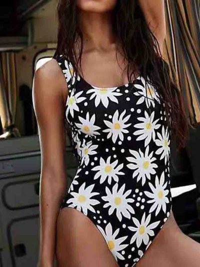 Floral Print Black One-piece Swimsuit