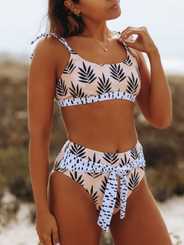 Plant Print High Waist Bikini