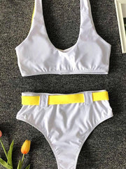 Removable Padding Cut Out Color Block Two pieces Swimsuit