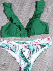 Flounce Design Floral Print Two-piece swimsuit