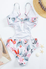 Ruffle Print Waist Cutout One-piece Swimsuit