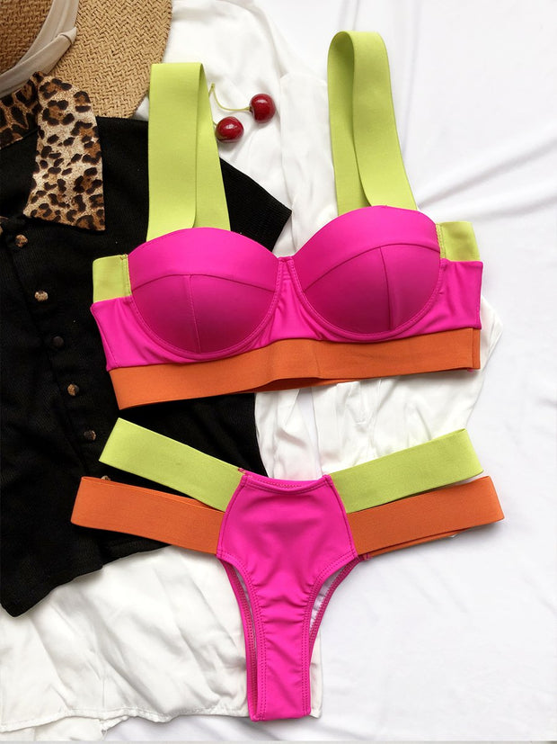 On-Trendy Color Block High Waist Bikini Set