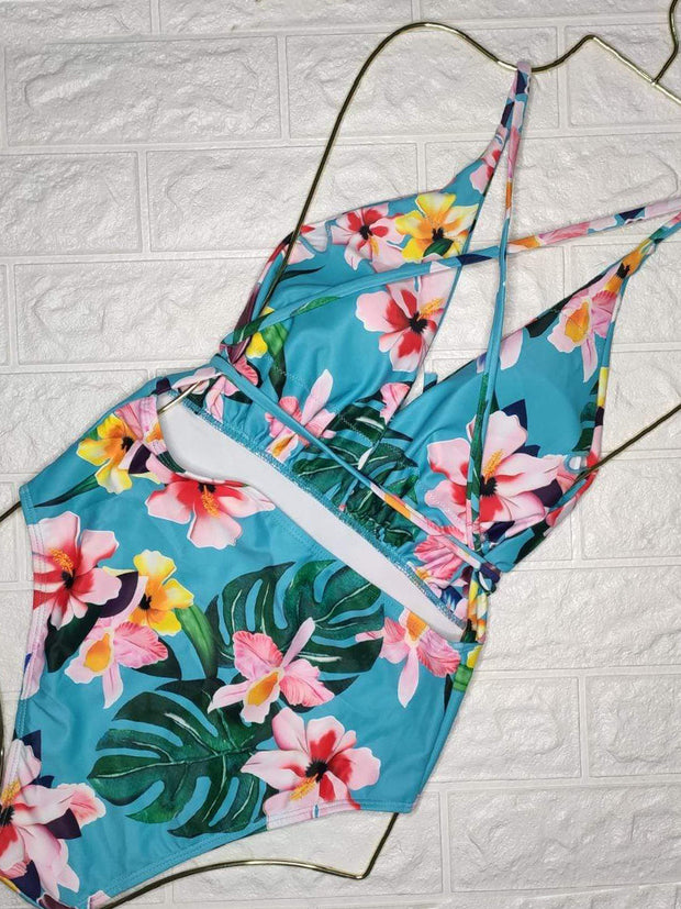 Strap Yellow Flower One-piece Swimsuit