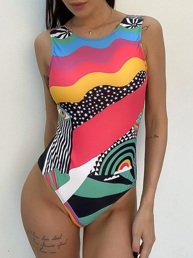 Abstract Printed One-piece Swimsuit