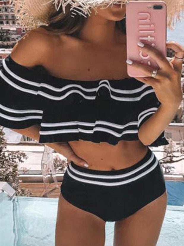 Ruffle Stripe Bikini Suit Two-piece Swimsuit