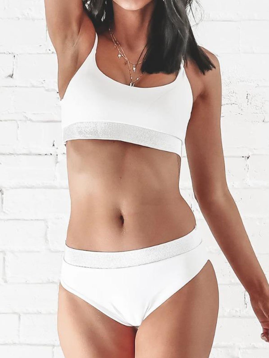 Patchwork White Two Pieces Swimsuit