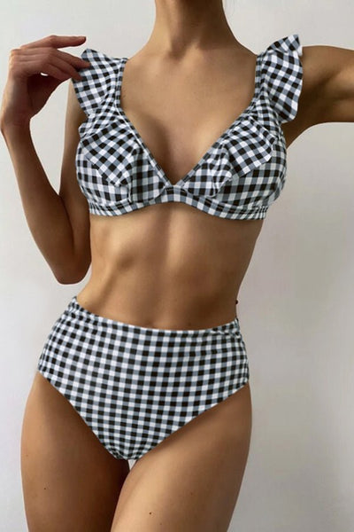 Ruffled Check High-Rise Bikini