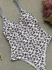 Leopard Low Back High Leg V Neck One-piece Swimsuit