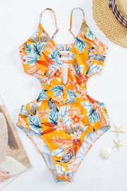 Ruffle Print Waist Cutout One-piece Swimsuit