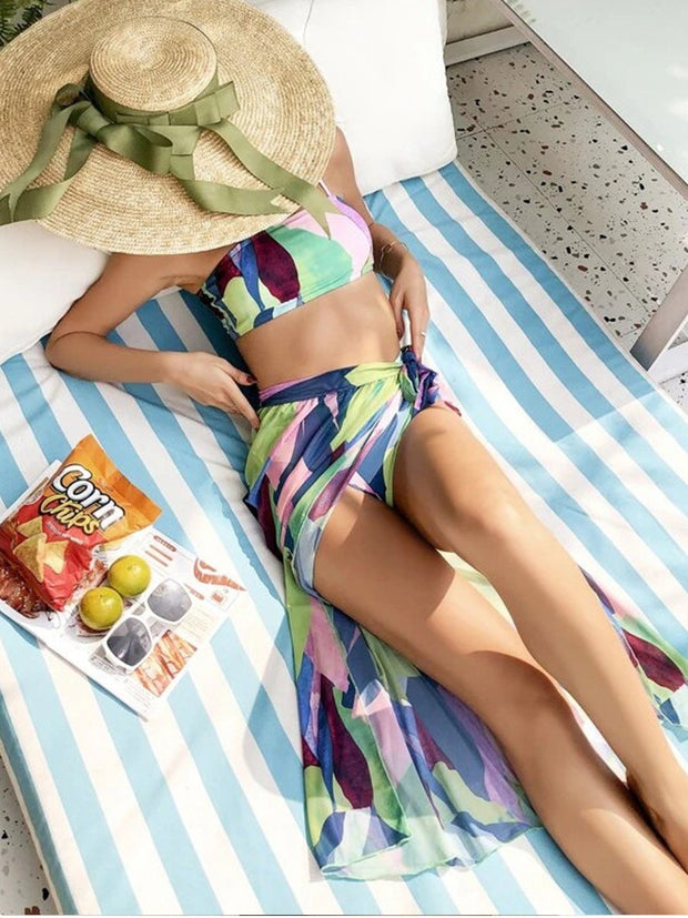 Three Piece Printed Screen Swimsuit