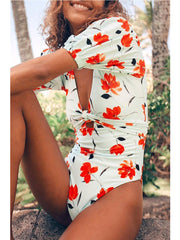 Floral Print Bandage Design Croci One-piece Swimsuit