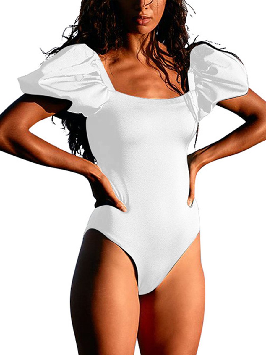 Solid Bubble Sleeve One-piece