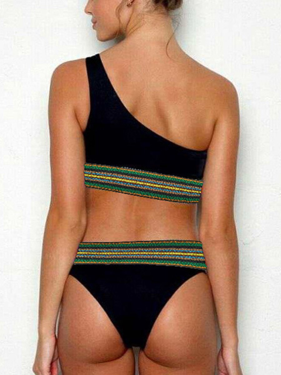 One Shoulder Strap Black Bikini Set