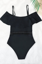 Solid Color Ruffled Sling One-piece Swimsuit