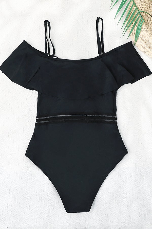 Solid Color Ruffled Sling One-piece Swimsuit