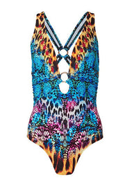 One-piece Swimsuit Printed Deep V Cross Halter