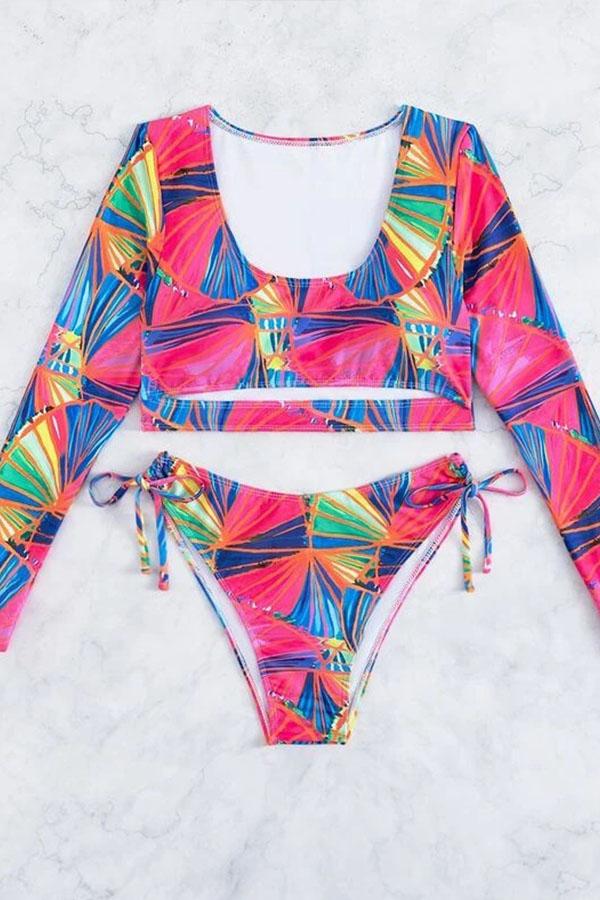 Colorful Print Bikini Split Swimsuit