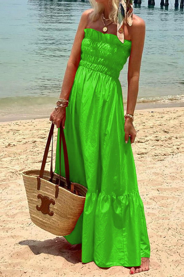 Passionate Beach Pleated Bandeau Resort Long Dress