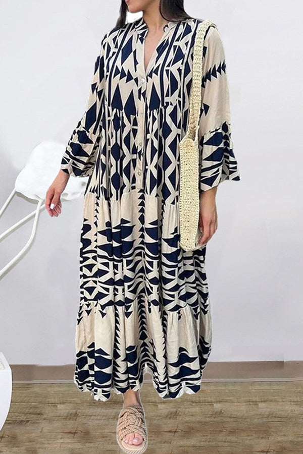 Bohemian elegant v-neck long sleeve dress