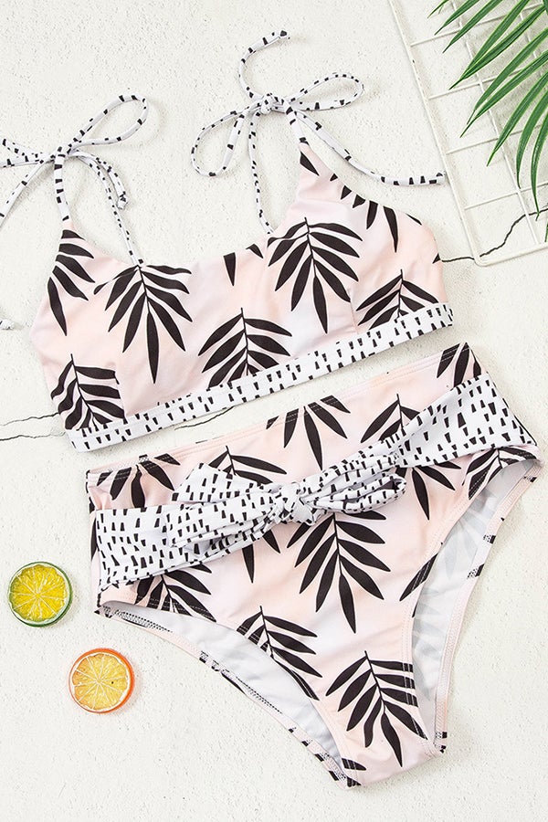 Coconut Print Lace-up Bikini