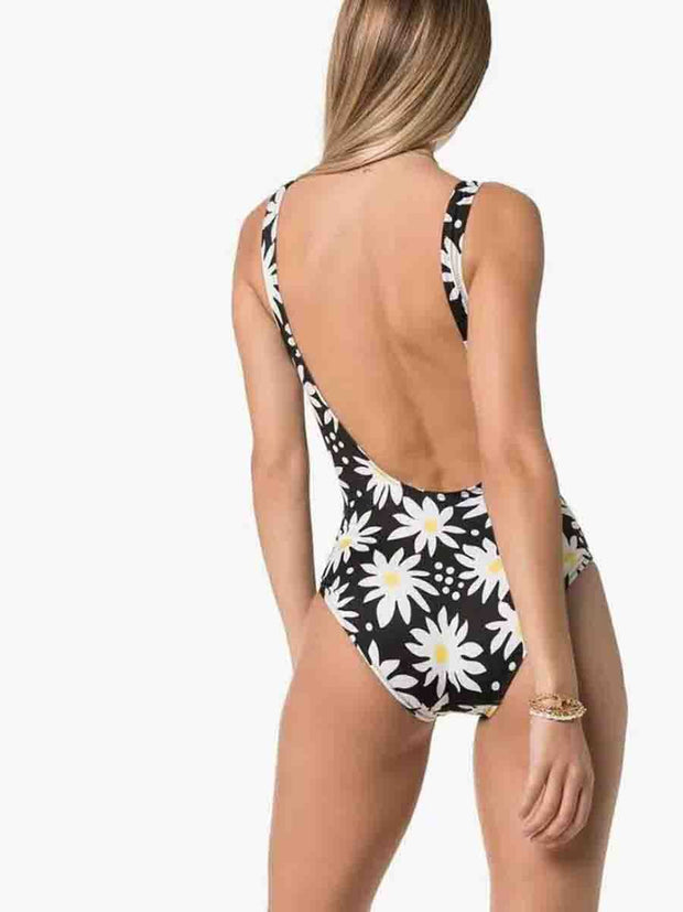 Floral Print Black One-piece Swimsuit