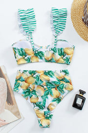 Colorful and Cute Lemon Print Bikini Swimsuit