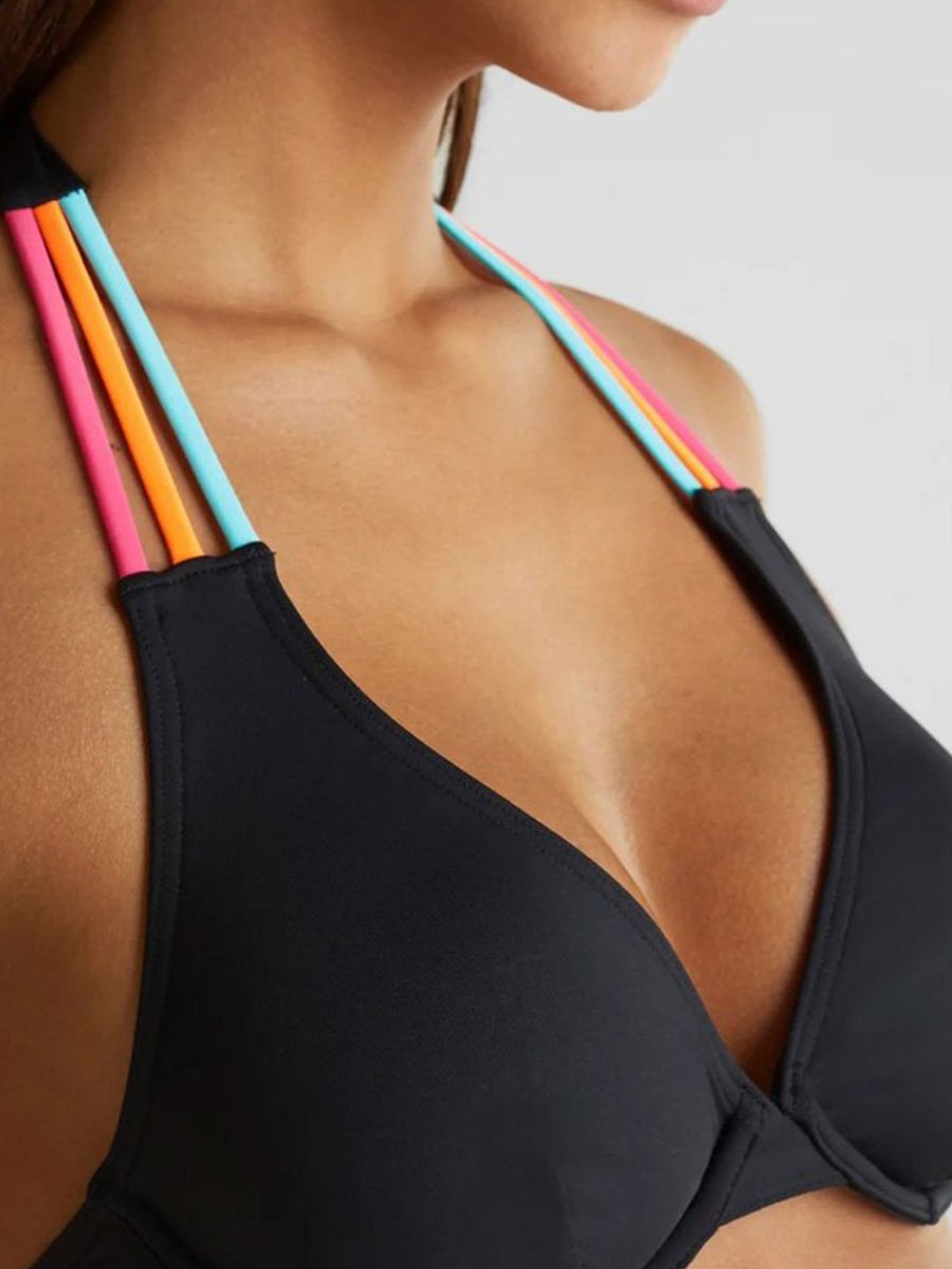 Colorful Strappy Halter Triangle Two pieces Swimsuit