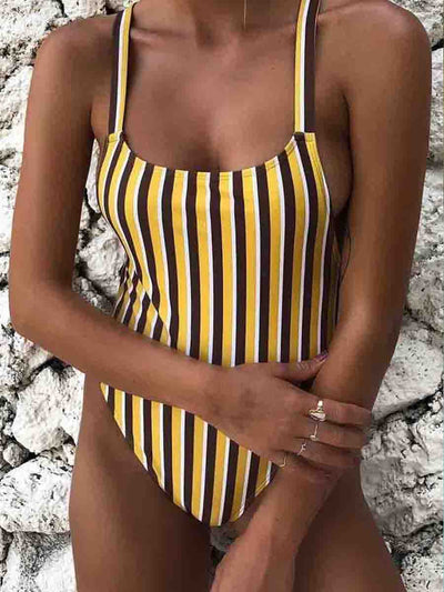 Striped Yellow One-piece Swimsuit