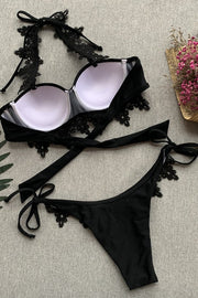 Sexy Solid Color Stitching Lace Bikini