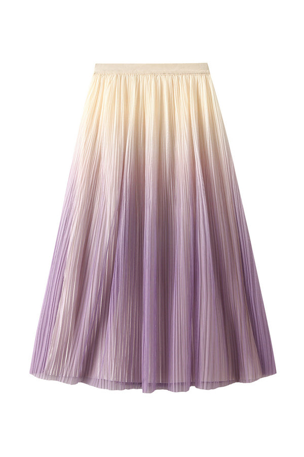 Elegant gradient pleated long skirt